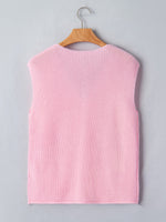 Solid Color Knit V Neck Button Front Sweater Vest