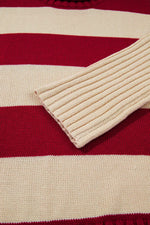 Stripe Ribbed Trim High Neck Relaxed Pullover Sweater