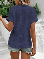 Openwork Notched Short Sleeve Blouse