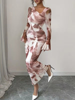 Asymmetrical Neck Long Sleeve Maxi Dress
