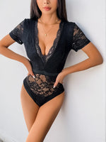 Lace Plunge Short Sleeve Bodysuit