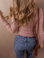 Full Size Ribbed Knit Button-Front Long Sleeve Top Plus Size