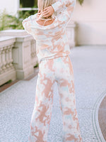 Printed Long Sleeve Top and Wide Leg Pants Lounge Set - Ladyez