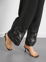 Floral Lace Hem Wide Leg Pants