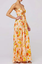 Floral Print Tie Front Tiered Maxi Dress - Ladyez