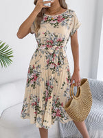 Floral Print Pleated A-Line Midi Dress