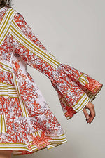 POL Striped Floral Long Sleeve Mini Dress with Pintuck Detail