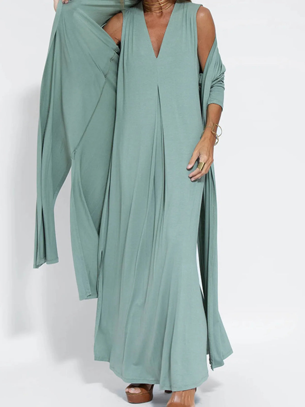 Full Size V-Neck Sleeveless Maxi Dress with Slit Plus Size - Ladyez