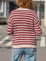 Striped Zigzag Knit Round Neck Sweater