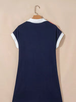 Americana Colorblock Stripes Zip up Collared T Shirt Mini Dress