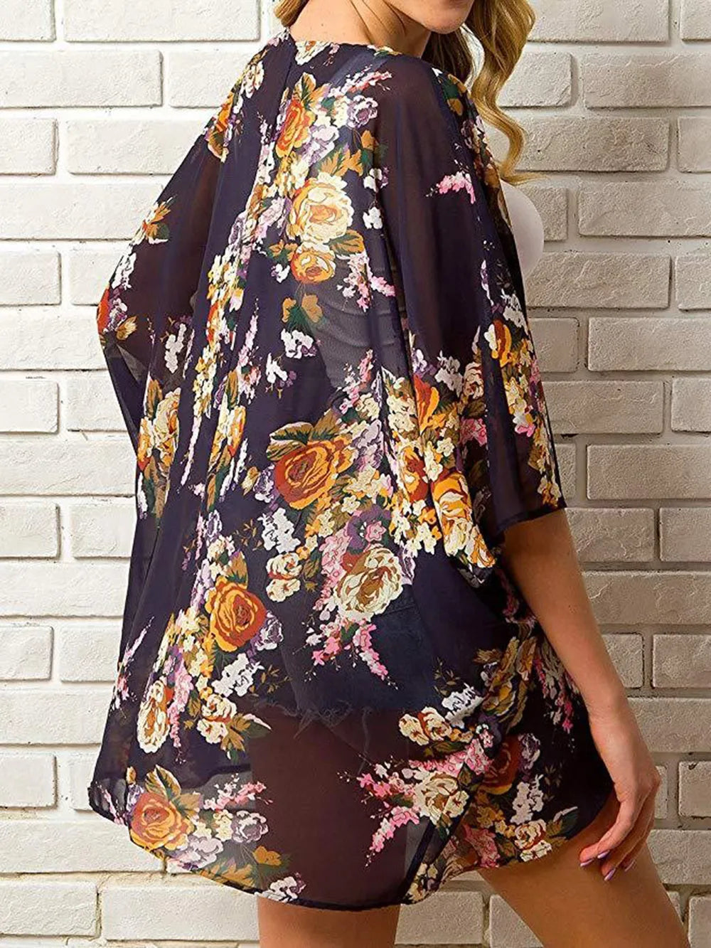 Open Front Half Sleeve Cover-Up - Ladyez