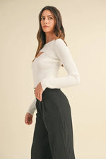 MABLE Cut Out Long Sleeve Ribbed Knit Top
