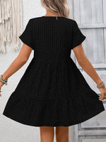 Plaid V-Neck Ruffle Hem Mini Dress