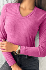 V-Neck Long Sleeve T-Shirt - Ladyez