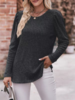 Ribbed Knit Puff Sleeve T-Shirt