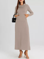 Cowl Neck Long Sleeve Midi Dress