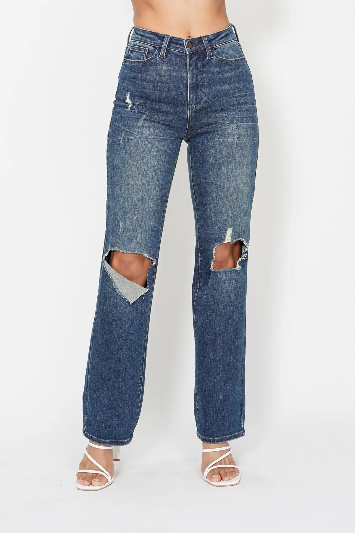 Judy Blue Full Size Hw Ripped Knee Dad Jeans Plus Size - Ladyez