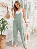 V-Neck Spaghetti Strap Jumpsuit - Ladyez