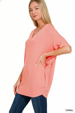 Zenana Raised Rib V-Neck Batwing Top
