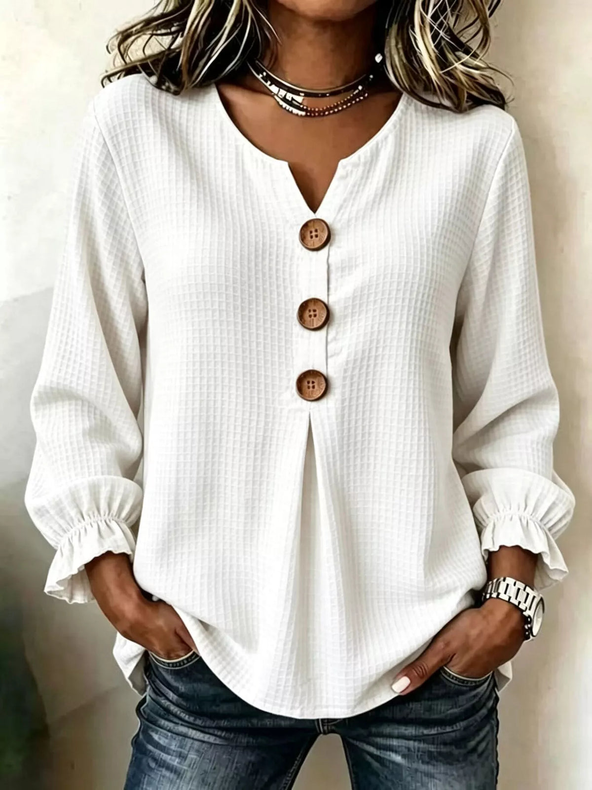 Waffle Knit Long Sleeve Top