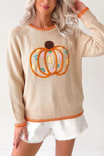 Floral Embroidery Pumpkin Long Sleeve Round Neck Sweater
