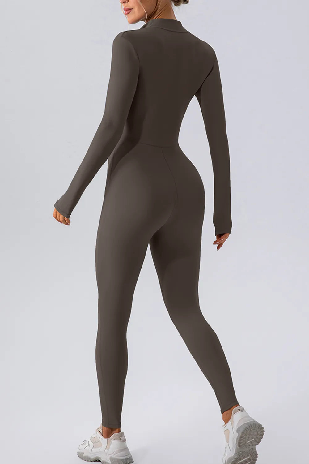 Half Zip Mock Neck Active Jumpsuit - Ladyez