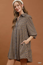 Umgee Plaid Button Down Oversized Shirt Dress