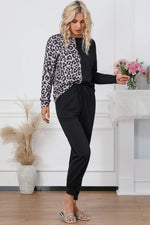 Leopard Round Neck Top and Drawstring Pants Lounge Set - Ladyez