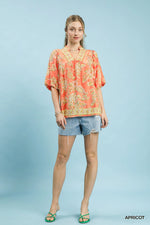 Umgee Apricot Floral Boho Blouse