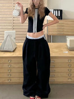 Full Size Striped Crop Top & Wide Leg Pants Set Plus Size
