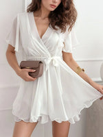 Surplice Flutter Sleeve Mini Dress