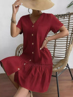 Full Size Button-Front Short Sleeve Tiered Dress Plus Size