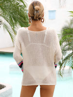 Angel Wings Rainbow Stripe Openwork Boat Neck Cover-Up - Ladyez