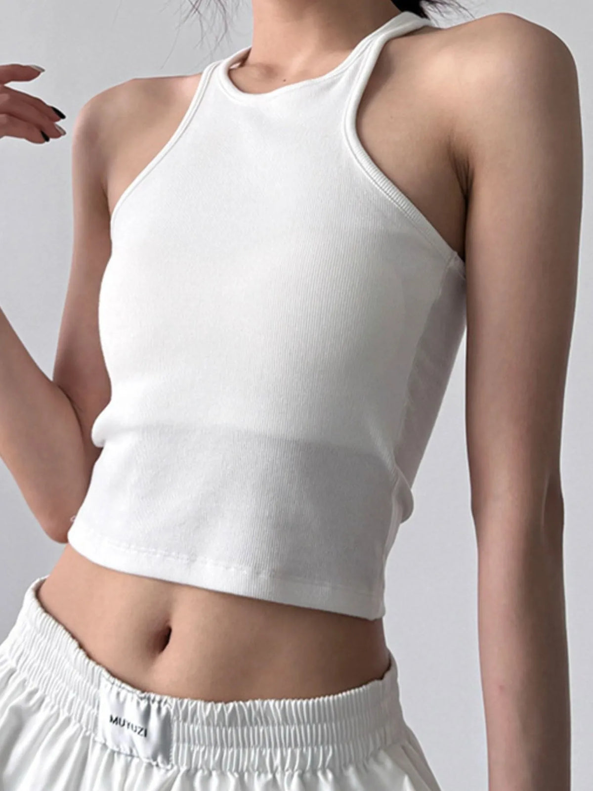 Ribbed Round Neck Crop Tank Top - Ladyez