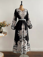 Plus Size Printed V-Neck Balloon Sleeve Dress