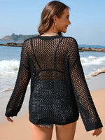 Heart Openwork Long Sleeve Cover-Up - Ladyez