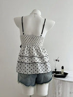 Polka Dot Ruffle Hem Cami with Lace Trim