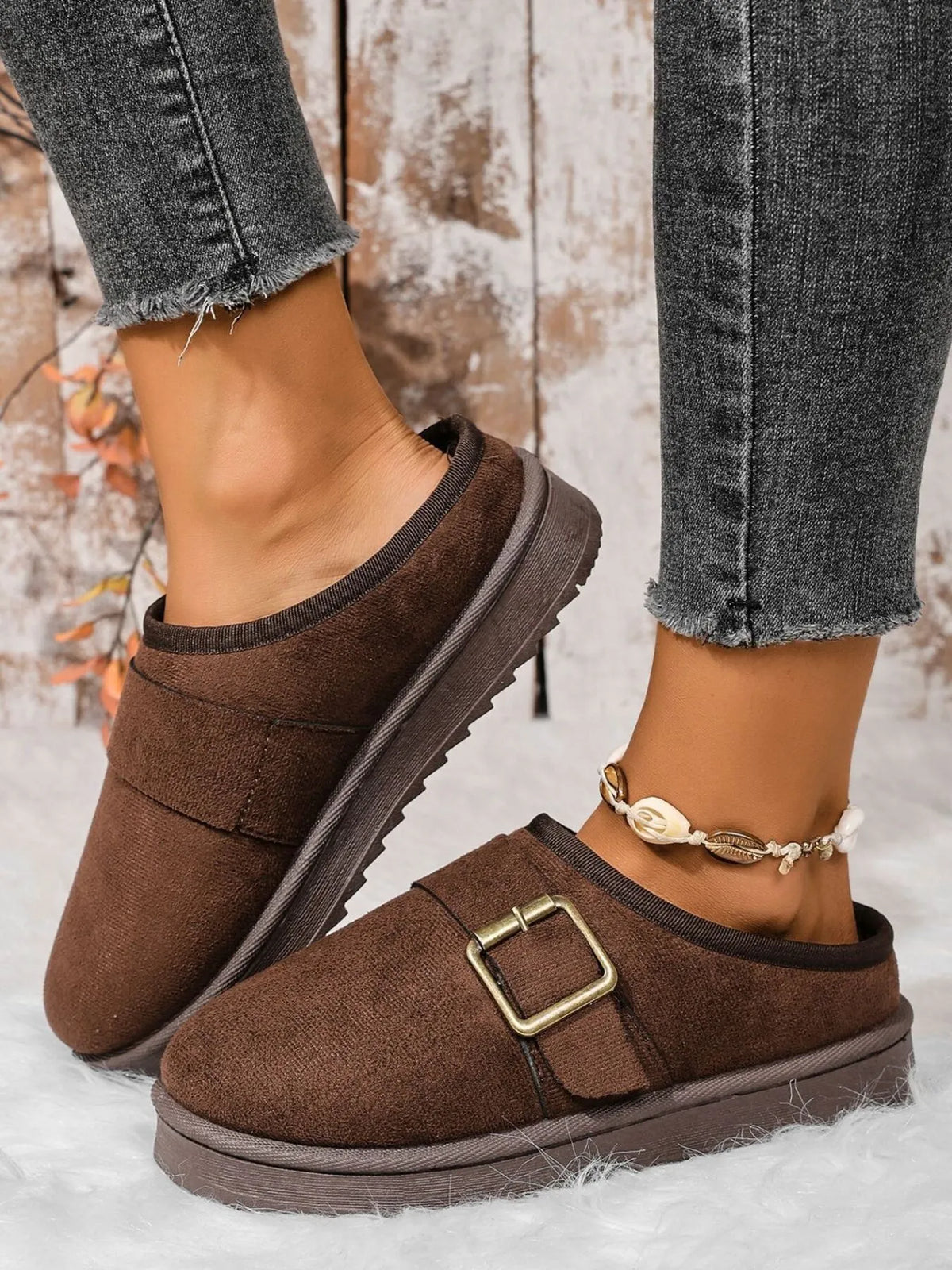 Cozy Buckle Suede Winter Slippers - Ladyez