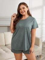 Plus Size Round Neck Short Sleeve Two-Piece Loungewear Set - Ladyez