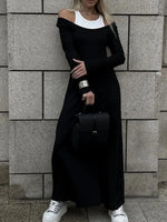 Contrast Long Sleeve Maxi Dress - Ladyez