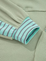 Exposed Seam Waffle Striped Patchwork Baggy Blouse