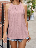 Eyelet Sleeveless Top with Gathered Detail - Ladyez