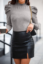 Mock Neck Puff Sleeve Bodysuit - Ladyez