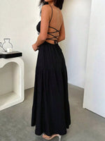 Backless Lace Up Spaghetti Strap Maxi Dress