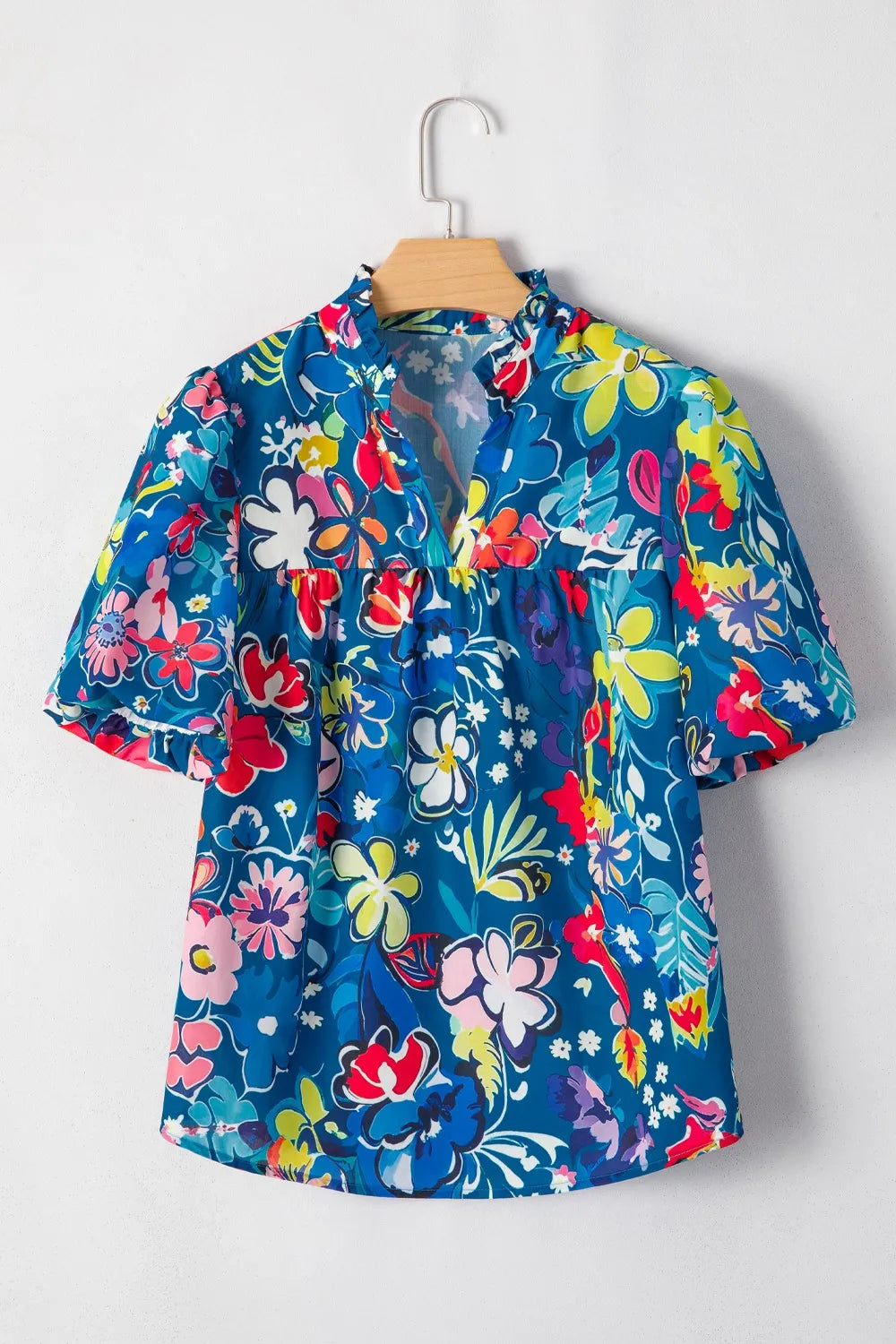 Floral Print Ruffle Sleeve Loose Blouse