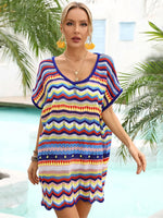 Angel Wings Rainbow Stripe Scalloped V-Neck Cover-Up Dress - Ladyez