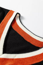 Contrast Striped Trim V Neck Varsity Sweater