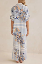 Printed Button Up Shirt and Pants Set