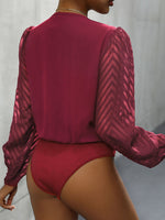 Perfee Ruched Surplice Long Sleeve Bodysuit - Ladyez