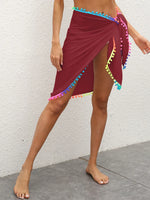 Rainbow Pompom Trim Swim Skirt - Ladyez